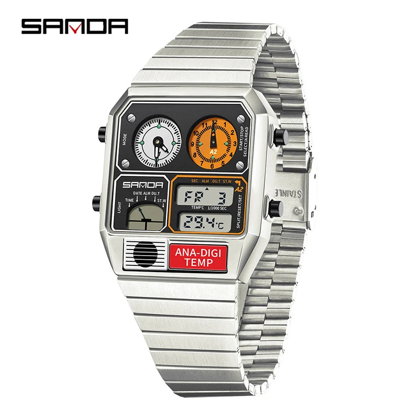 SANDA (®) 3192 Digital Men’s Watch – Square Dial, LED Display, 30M (3ATM) Water Resistant