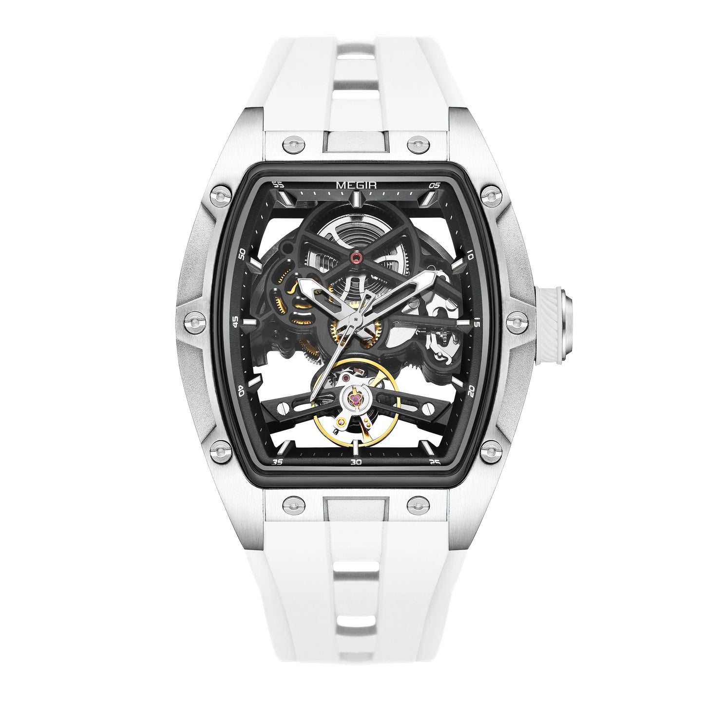 MEGIR (®) 2242G Automatic Skeleton Watch – Stainless Steel, Luminous, 30M (3ATM) Water Resistant