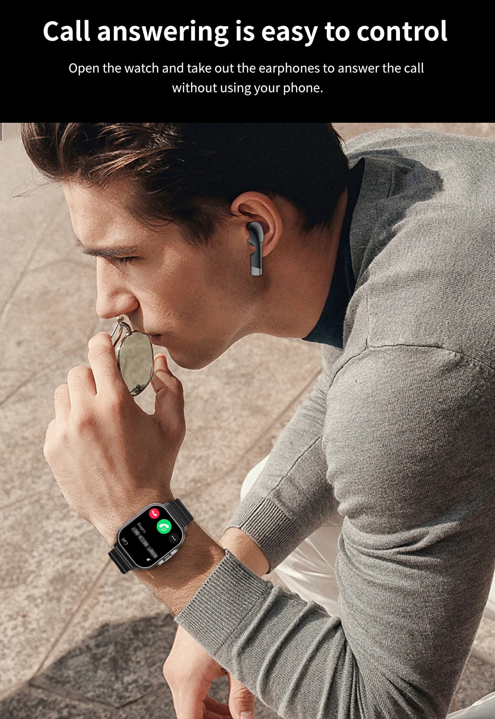 D-8 Smartwatch with Earbuds – 2.01” TFT Display, Magnetic Charging,, 30M (3ATM) Water Resistant