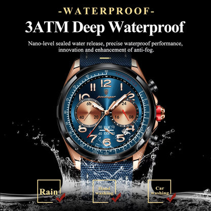 POEDAGAR (®) 862 Quartz Chronograph Men’s Watch – Luminous Dial, Date