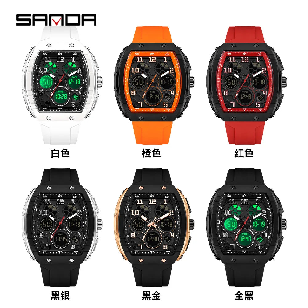 SANDA (®) 6157 Digital Men’s Watch – LED Display, Silicone Strap, 30M (3ATM) Water Resistant