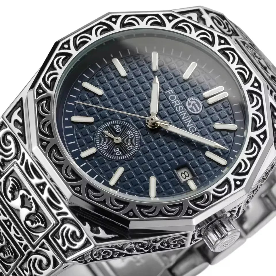 FORSINING (®) 8303 Automatic Mechanical Men’s Watch – Square Case, Engraved Design 30M (3ATM) Water Resistant