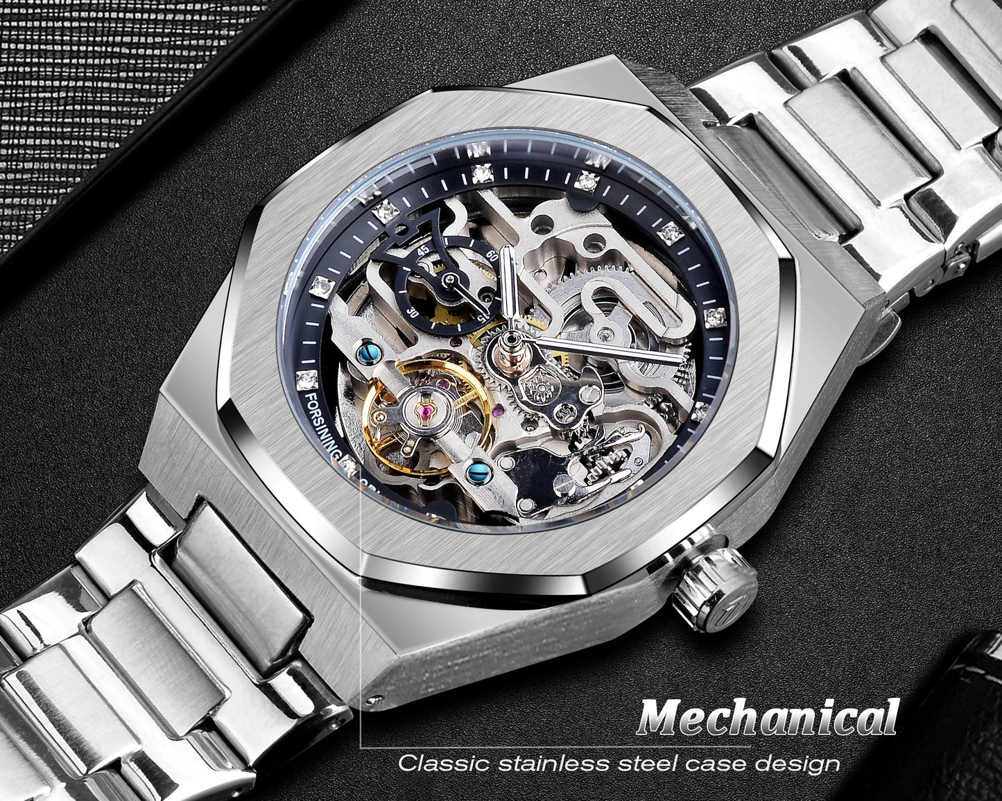 FORSINING (®) Automatic Skeleton Watch – Stainless Steel, Luminous, 30M (3ATM) Water Resistant