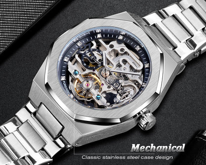 FORSINING (®) Automatic Skeleton Watch – Stainless Steel, Luminous, 30M (3ATM) Water Resistant