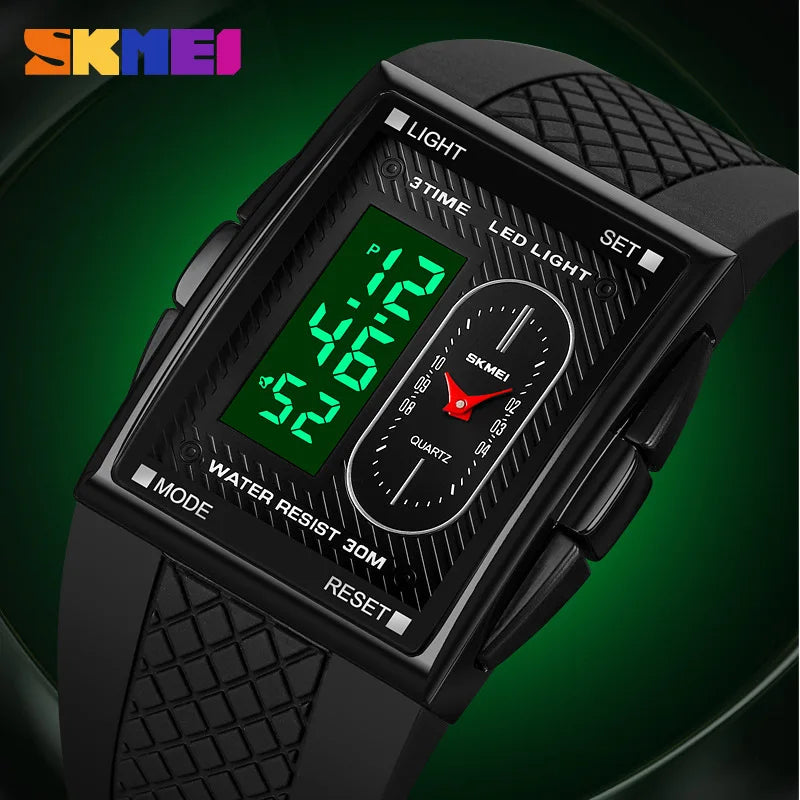 SKMEI (®) 2213 Digital Men’s Watch – Square Dial, Dual Display LED, , 30M (3ATM) Water Resistant