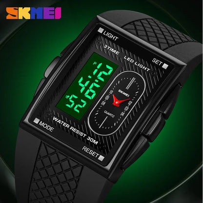 SKMEI (®) 2213 Digital Men’s Watch – Square Dial, Dual Display LED, , 30M (3ATM) Water Resistant