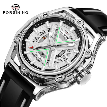 FORSINING (®) 8282 Automatic Skeleton Men’s Watch – Silicone Strap 30M (3ATM) Water Resistant