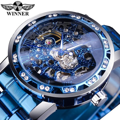 WINNER (®) WT0004 Automatic Skeleton Watch – Stainless Steel, Luminous, 30M (3ATM) Water Resistant