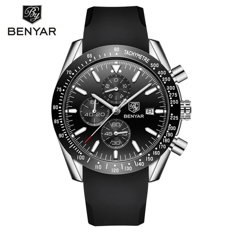 BENYAR (®) 5140 Men’s Quartz Chronograph Watch – Sport Silicone Strap 30M (3ATM) Water Resistant