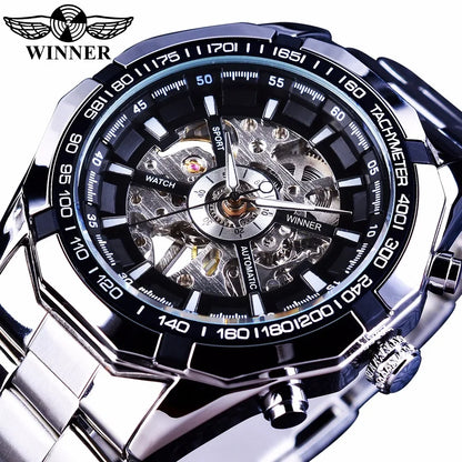 WINNER (®) WT0003 Automatic Skeleton Watch – Stainless Steel, Luminous, 30M (3ATM) Water Resistant