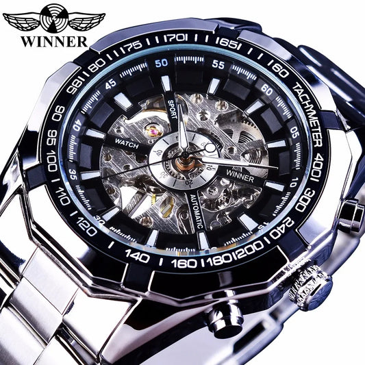 WINNER (®) WT0003 Automatic Skeleton Watch – Stainless Steel, Luminous, 30M (3ATM) Water Resistant