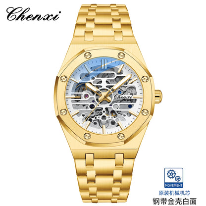 CHENXI (®) 8848 Automatic Skeleton Men’s Watch – Gold Tone Case 30M (3ATM) Water Resistant