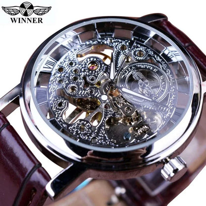 WINNER (®) 8003 Automatic Skeleton Men’s Watch – Transparent Dial, Leather Strap 30M (3ATM) Water Resistant