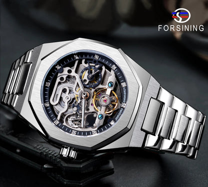 FORSINING (®) Automatic Skeleton Watch – Stainless Steel, Luminous, 30M (3ATM) Water Resistant