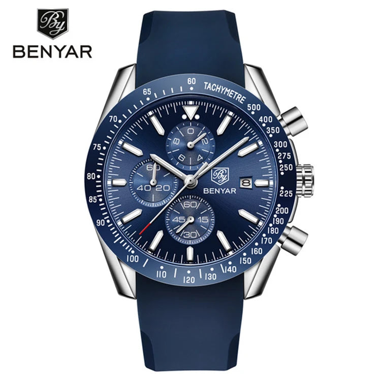 BENYAR (®) 5140 Men’s Quartz Chronograph Watch – Sport Silicone Strap 30M (3ATM) Water Resistant