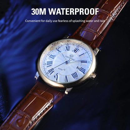 FORSINING (®) TM142 Automatic Men’s Watch – Rose Gold Case, Leather Strap