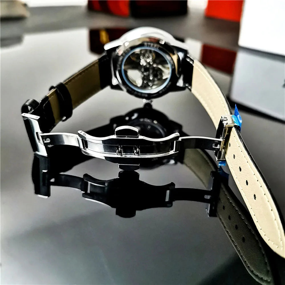 AOKULASIC (®) 3202 Automatic Mechanical Men’s Watch – Leather Strap 30M (3ATM) Water Resistant