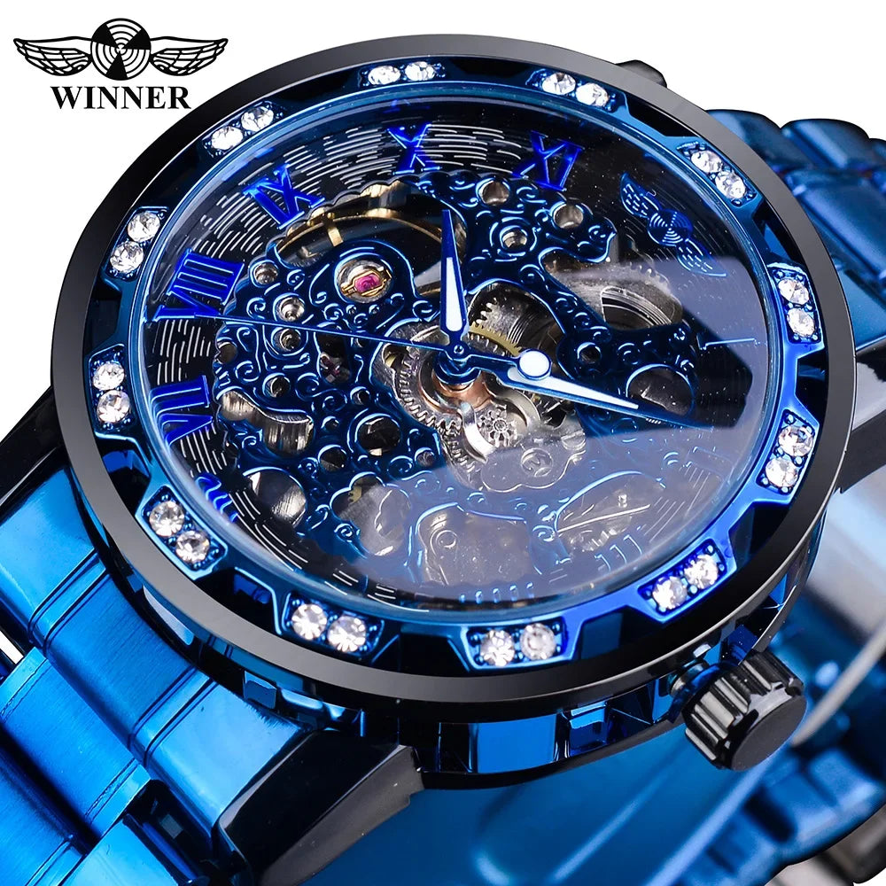 WINNER (®) WT0004 Automatic Skeleton Watch – Stainless Steel, Luminous, 30M (3ATM) Water Resistant