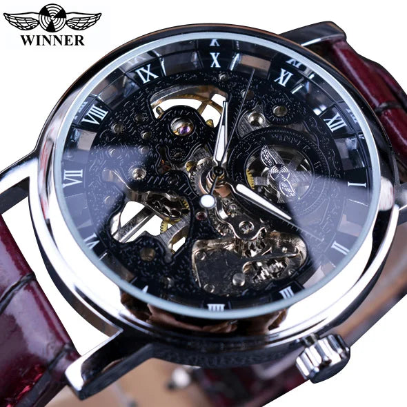 WINNER (®) 8003 Automatic Skeleton Men’s Watch – Transparent Dial, Leather Strap 30M (3ATM) Water Resistant