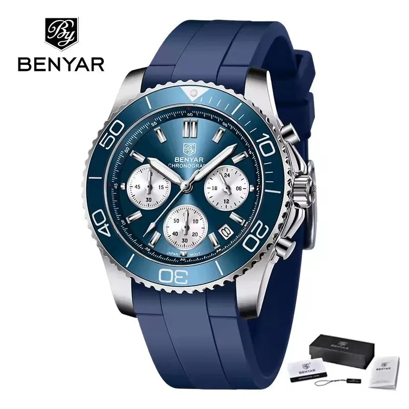BENYAR (®) S002 Men’s Quartz Chronograph Watch – Sport Silicone Strap 30M (3ATM) Water Resistant