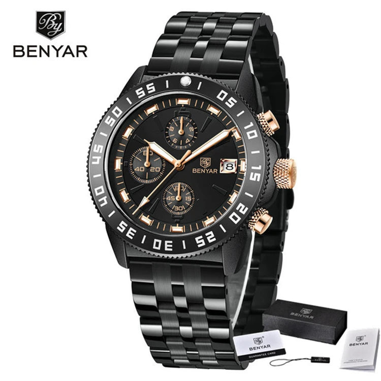 BENYAR (®) BY-5198  Men’s Quartz Chronograph Watch – Japan VD53 Movement 30M (3ATM) Water Resistant