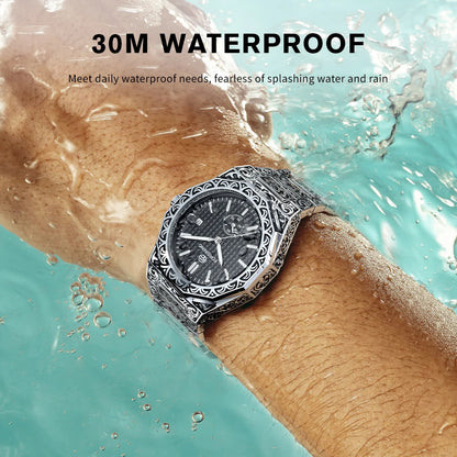 FORSINING (®) 8303 Automatic Mechanical Men’s Watch – Square Case, Engraved Design 30M (3ATM) Water Resistant