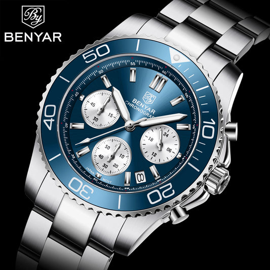 BENYAR (®) S002 Men’s Quartz Chronograph Watch – Sport Silicone Strap 30M (3ATM) Water Resistant