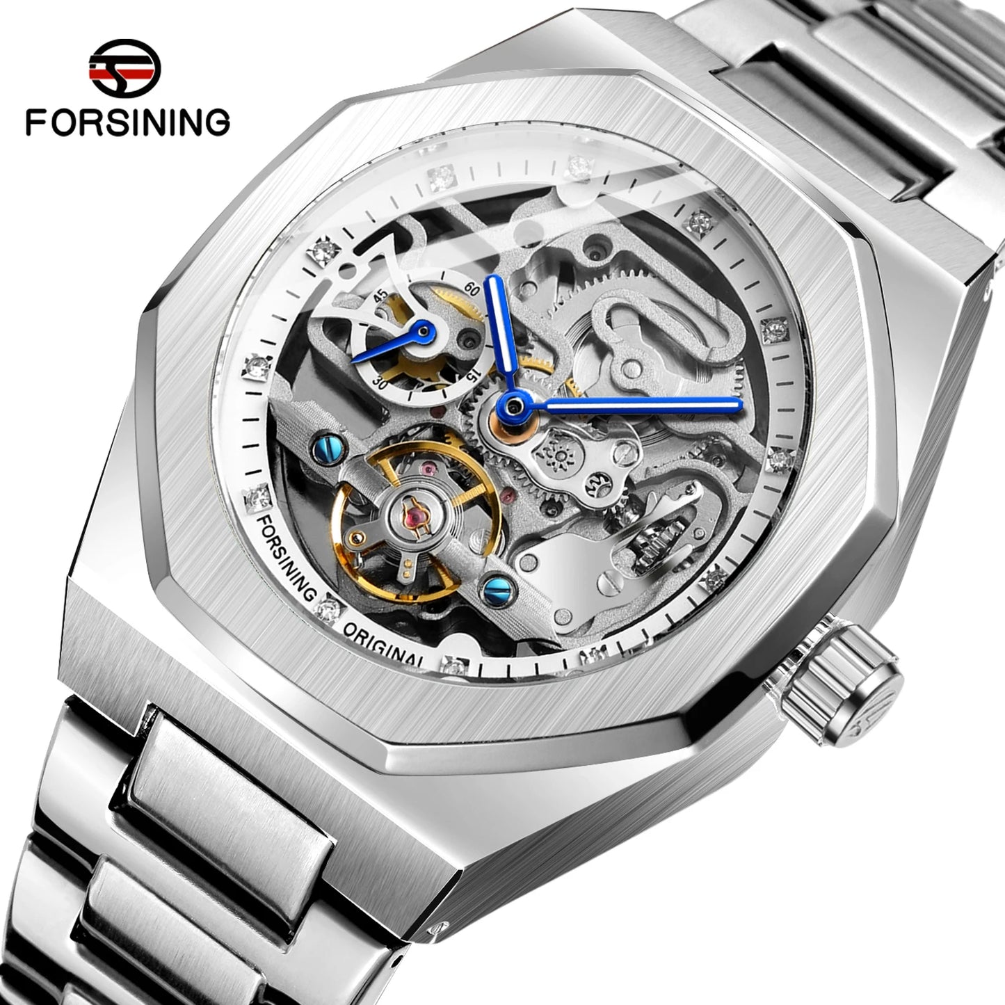 FORSINING (®) XT0008 Automatic Skeleton Watch – Stainless Steel, Luminous, 30M (3ATM) Water Resistant