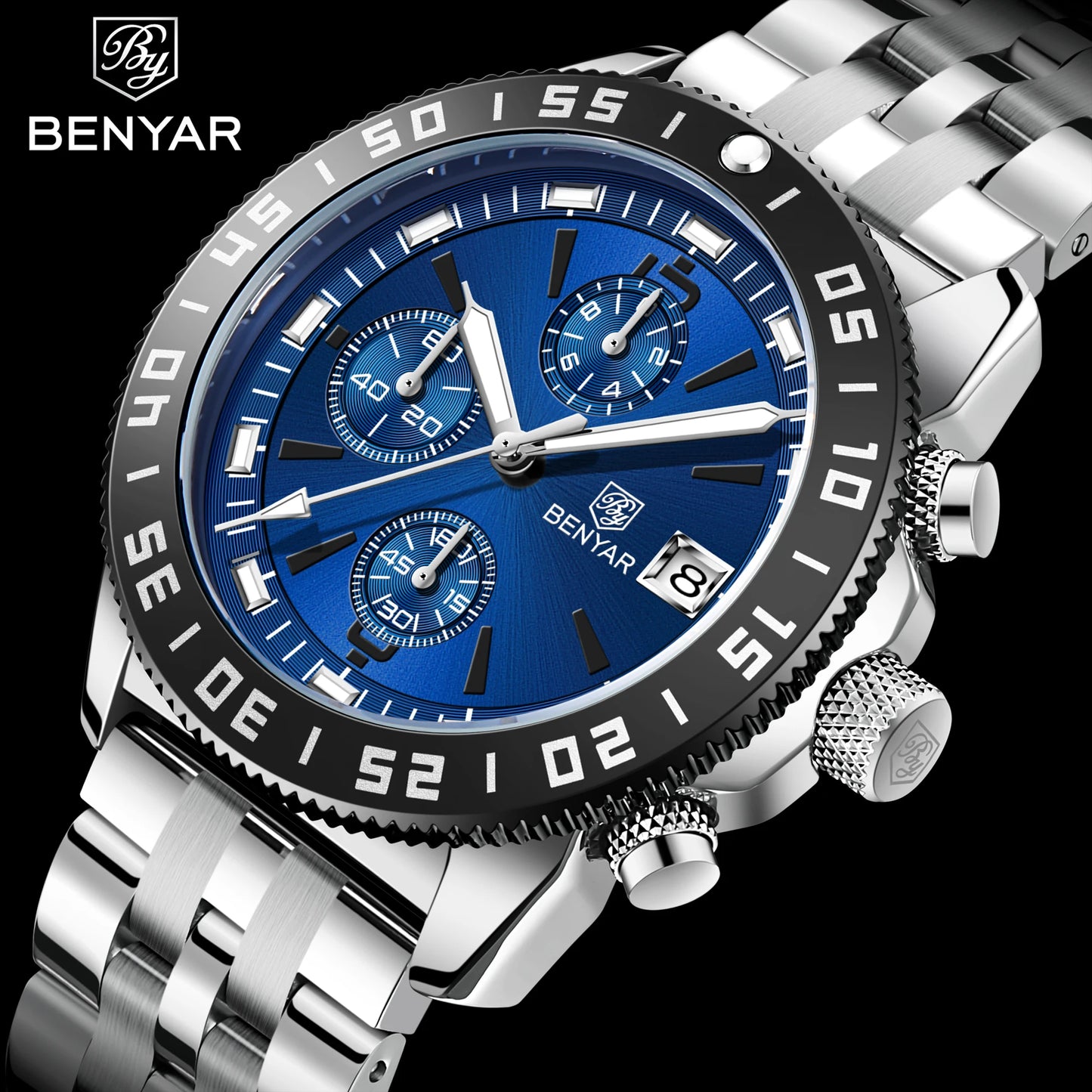 BENYAR (®) BY-5198  Men’s Quartz Chronograph Watch – Japan VD53 Movement 30M (3ATM) Water Resistant