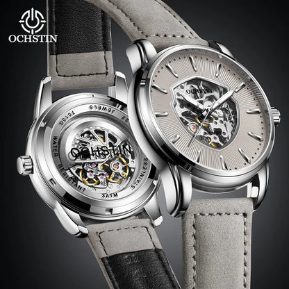 OCHSTIN (®) 7010C Automatic Skeleton Men’s Watch – Unique Dial, Leather Strap 30M (3ATM) Water Resistant