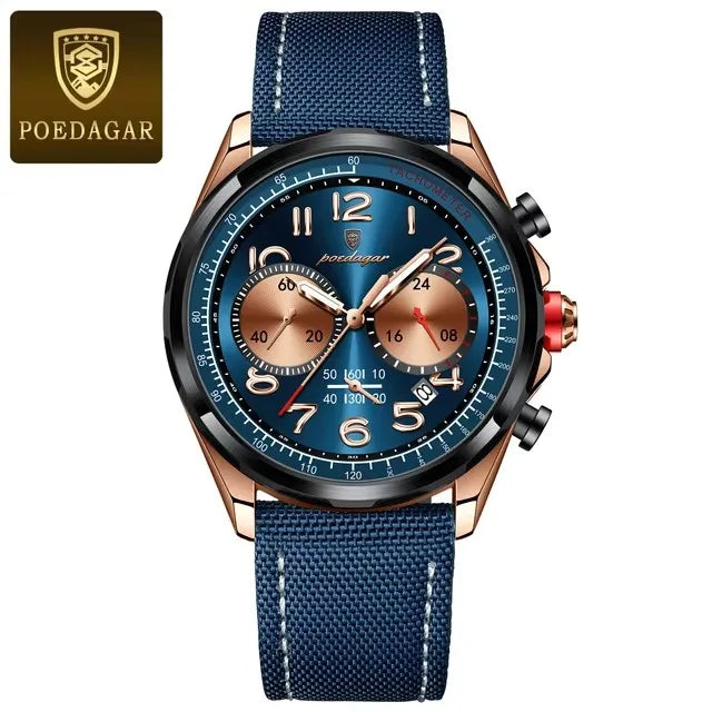 POEDAGAR (®) 862 Quartz Chronograph Men’s Watch – Luminous Dial, Date