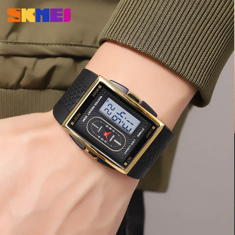 SKMEI (®) 2213 Digital Men’s Watch – Square Dial, Dual Display LED, , 30M (3ATM) Water Resistant