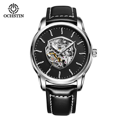 OCHSTIN (®) 7010C Automatic Skeleton Men’s Watch – Unique Dial, Leather Strap 30M (3ATM) Water Resistant