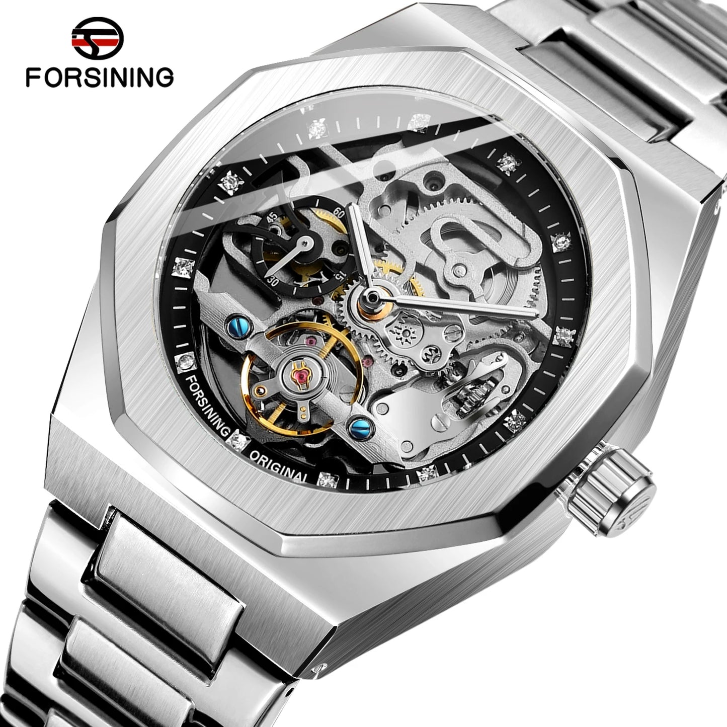 FORSINING (®) XT0008 Automatic Skeleton Watch – Stainless Steel, Luminous, 30M (3ATM) Water Resistant