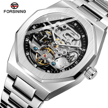 FORSINING (®) XT0008 Automatic Skeleton Watch – Stainless Steel, Luminous, 30M (3ATM) Water Resistant