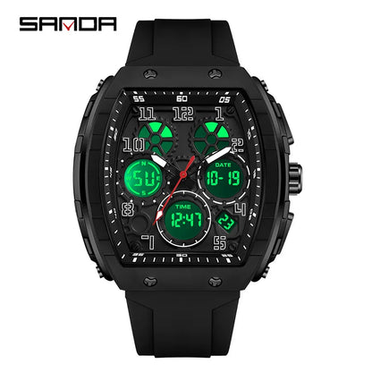 SANDA (®) 6157 Digital Men’s Watch – LED Display, Silicone Strap, 30M (3ATM) Water Resistant