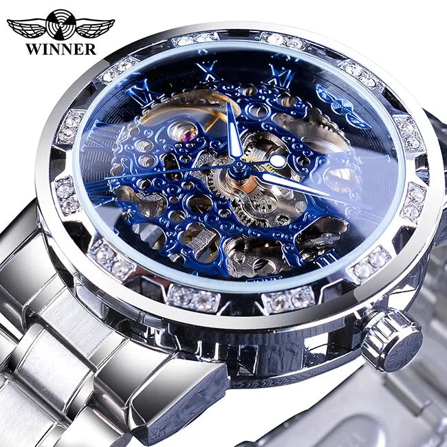 WINNER (®) WT0004 Automatic Skeleton Watch – Stainless Steel, Luminous, 30M (3ATM) Water Resistant