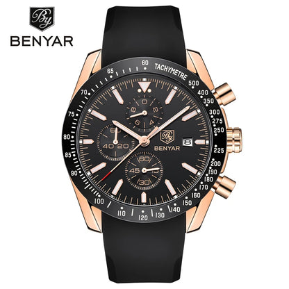 BENYAR (®) 5140 Men’s Quartz Chronograph Watch – Sport Silicone Strap 30M (3ATM) Water Resistant