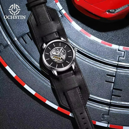 OCHSTIN (®) 7010C Automatic Skeleton Men’s Watch – Unique Dial, Leather Strap 30M (3ATM) Water Resistant