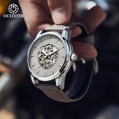 OCHSTIN (®) 7010C Automatic Skeleton Men’s Watch – Unique Dial, Leather Strap 30M (3ATM) Water Resistant