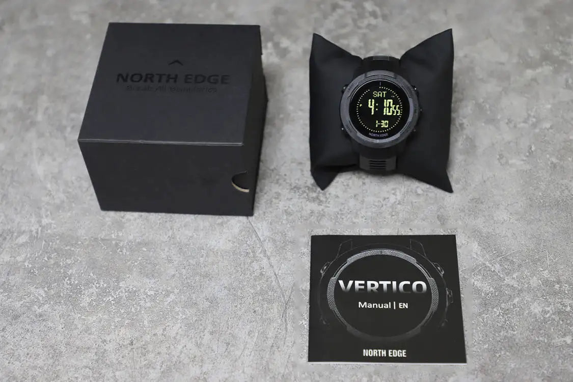 NORTH EDGE (®) VERTICO Digital Outdoor Watch – Compass, Carbon Fiber Case, 30M (3ATM) Water Resistant