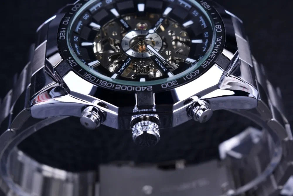 WINNER (®) WT0003 Automatic Skeleton Watch – Stainless Steel, Luminous, 30M (3ATM) Water Resistant