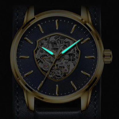 OCHSTIN (®) 7010C Automatic Skeleton Men’s Watch – Unique Dial, Leather Strap 30M (3ATM) Water Resistant