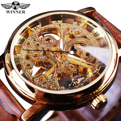WINNER (®) 8003 Automatic Skeleton Men’s Watch – Transparent Dial, Leather Strap 30M (3ATM) Water Resistant