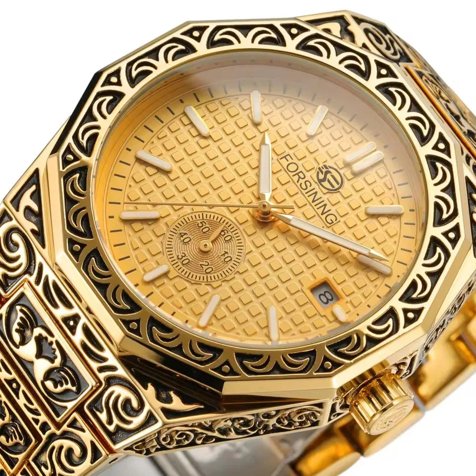 FORSINING (®) 8303 Automatic Mechanical Men’s Watch – Square Case, Engraved Design 30M (3ATM) Water Resistant