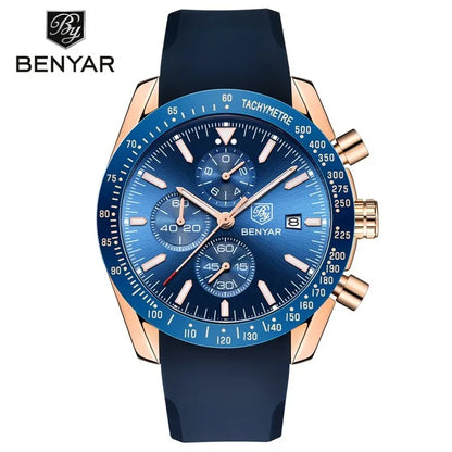 BENYAR (®) 5140 Men’s Quartz Chronograph Watch – Sport Silicone Strap 30M (3ATM) Water Resistant