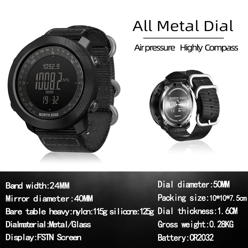 NORTH EDGE (®) APACHE Digital Outdoor Watch – Altimeter, Barometer, Compass, 30M (3ATM) Water Resistant