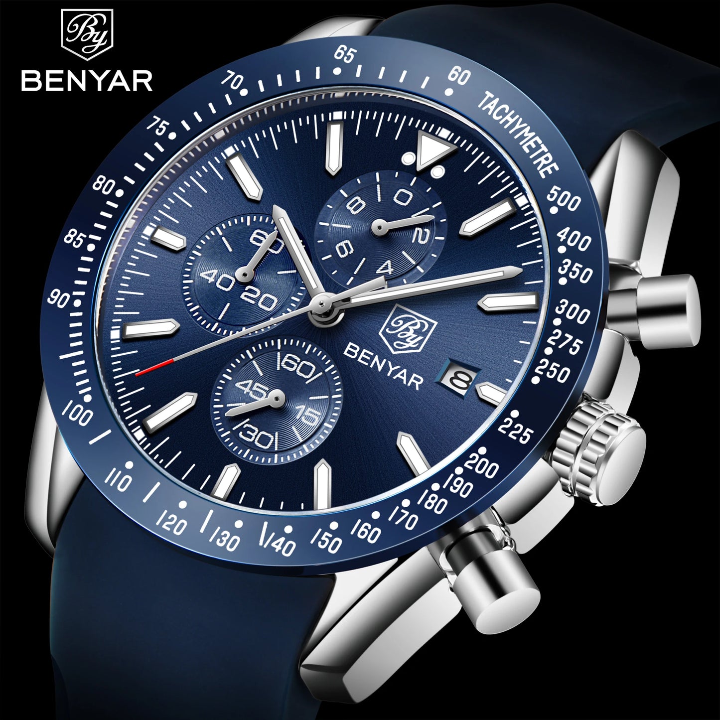BENYAR (®) 5140 Men’s Quartz Chronograph Watch – Sport Silicone Strap 30M (3ATM) Water Resistant