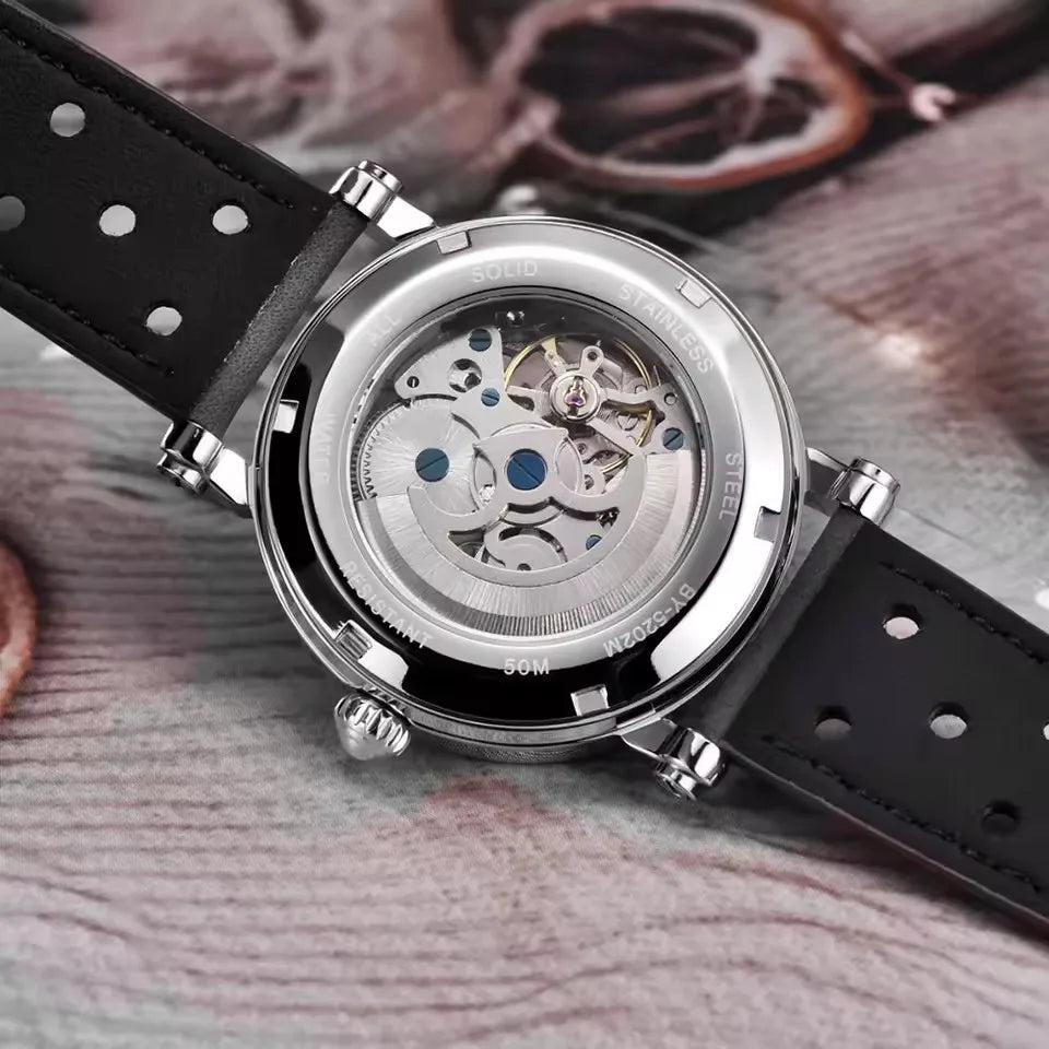 BENYAR (®) 5202 Automatic Skeleton Men’s Watch – Luminous Dial, Leather Strap