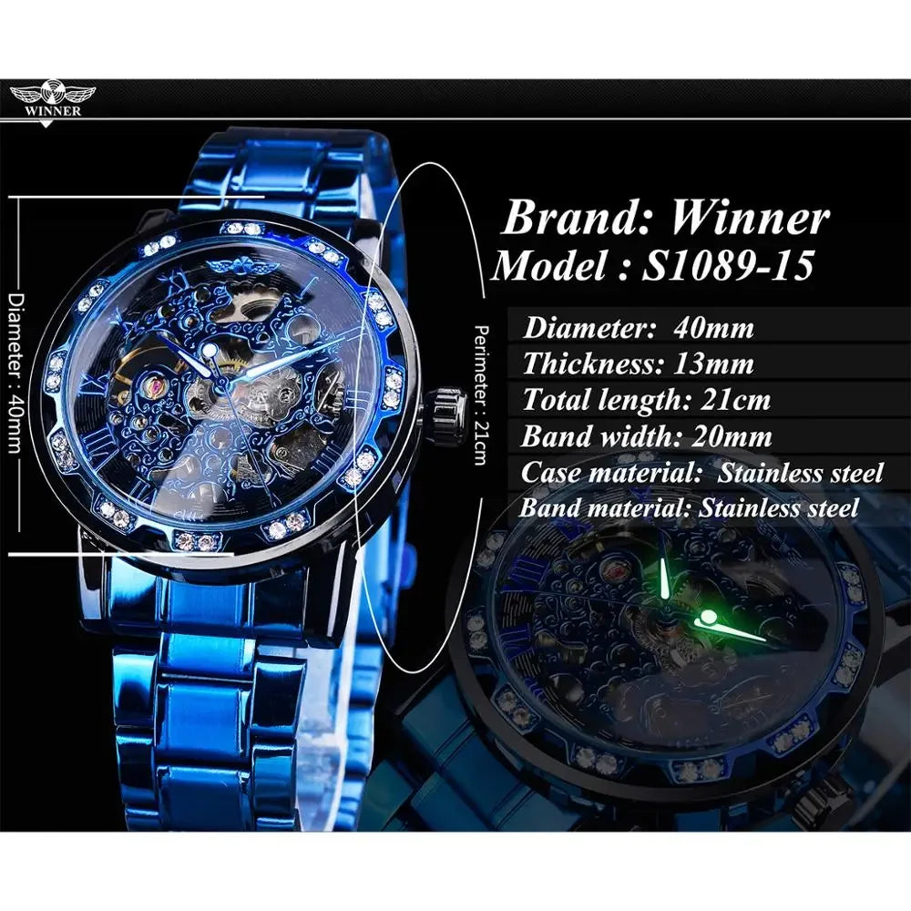 WINNER (®) WT0004 Automatic Skeleton Watch – Stainless Steel, Luminous, 30M (3ATM) Water Resistant